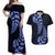 Blue New Zealand Paisley Silver Fern Couples Matching Off Shoulder Maxi Dress and Hawaiian Shirt Aotearoa Maori LT14 Blue - Polynesian Pride