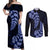 Blue New Zealand Paisley Silver Fern Couples Matching Off Shoulder Maxi Dress and Long Sleeve Button Shirt Aotearoa Maori LT14 Blue - Polynesian Pride