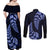 Blue New Zealand Paisley Silver Fern Couples Matching Off Shoulder Maxi Dress and Long Sleeve Button Shirt Aotearoa Maori LT14 - Polynesian Pride