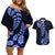 Blue New Zealand Paisley Silver Fern Couples Matching Off Shoulder Short Dress and Hawaiian Shirt Aotearoa Maori LT14 Blue - Polynesian Pride