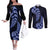 Blue New Zealand Paisley Silver Fern Couples Matching Off The Shoulder Long Sleeve Dress and Long Sleeve Button Shirt Aotearoa Maori LT14 Blue - Polynesian Pride