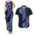 Blue New Zealand Paisley Silver Fern Couples Matching Tank Maxi Dress and Hawaiian Shirt Aotearoa Maori LT14 Blue - Polynesian Pride