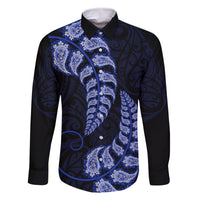 Blue New Zealand Paisley Silver Fern Family Matching Long Sleeve Bodycon Dress and Hawaiian Shirt Aotearoa Maori LT14 Dad's Shirt - Long Sleeve Blue - Polynesian Pride