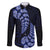 Blue New Zealand Paisley Silver Fern Family Matching Long Sleeve Bodycon Dress and Hawaiian Shirt Aotearoa Maori LT14 Dad's Shirt - Long Sleeve Blue - Polynesian Pride