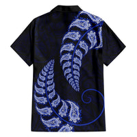Blue New Zealand Paisley Silver Fern Family Matching Off Shoulder Long Sleeve Dress and Hawaiian Shirt Aotearoa Maori LT14 - Polynesian Pride