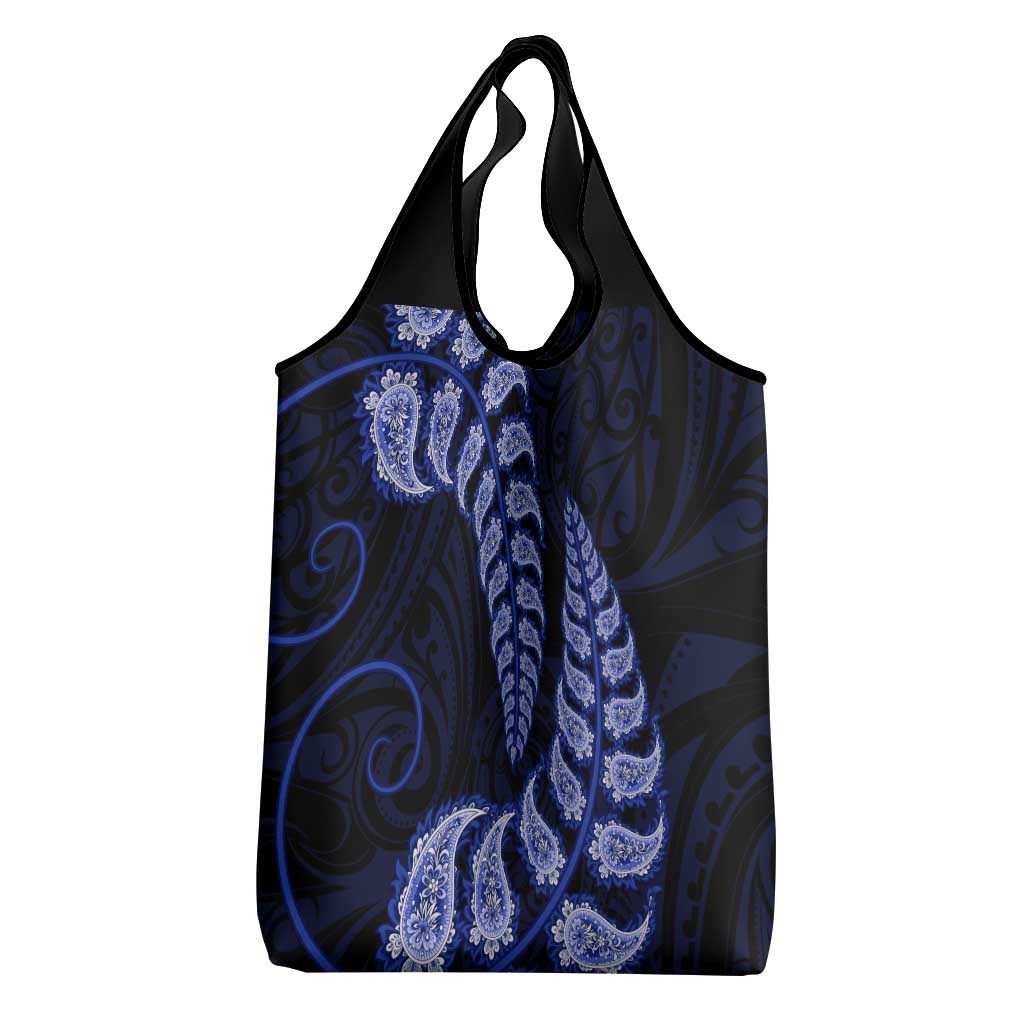 Blue New Zealand Paisley Silver Fern Grocery Bag Aotearoa Maori LT14 - Polynesian Pride