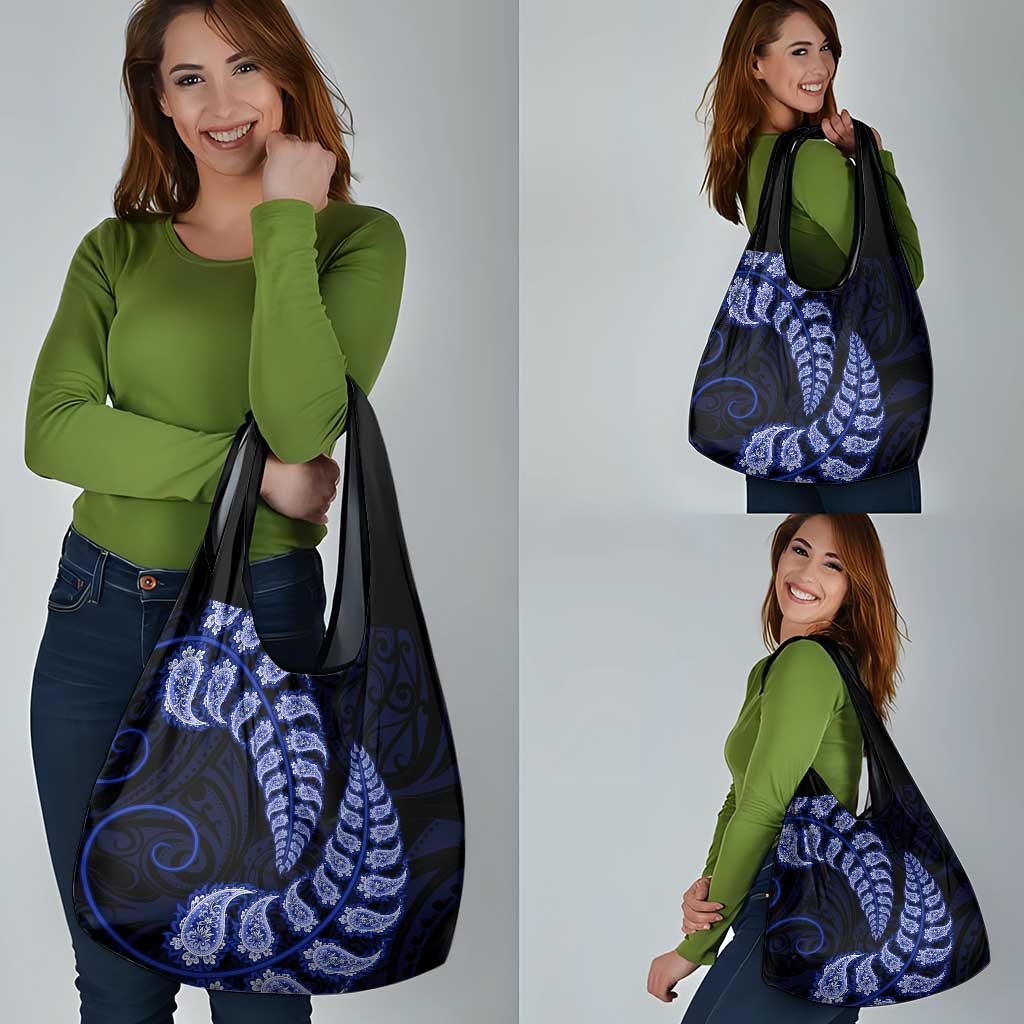 Blue New Zealand Paisley Silver Fern Grocery Bag Aotearoa Maori LT14 - Polynesian Pride