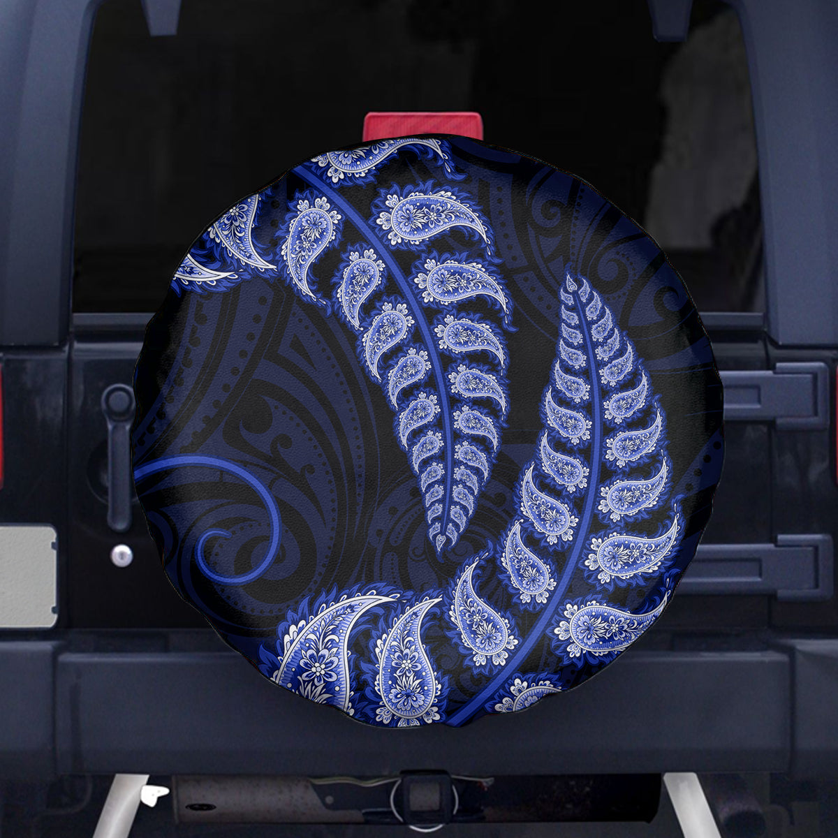 Blue New Zealand Paisley Silver Fern Spare Tire Cover Aotearoa Maori LT14 Blue - Polynesian Pride