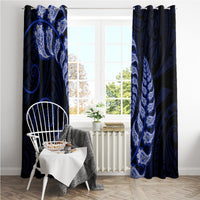 Blue New Zealand Paisley Silver Fern Window Curtain Aotearoa Maori LT14 - Polynesian Pride