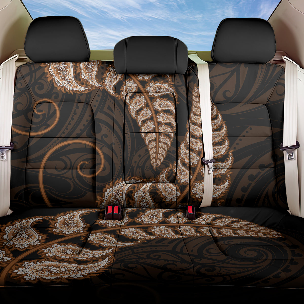 Brown New Zealand Paisley Silver Fern Back Car Seat Cover Aotearoa Maori LT14