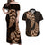 Brown New Zealand Paisley Silver Fern Couples Matching Off Shoulder Maxi Dress and Hawaiian Shirt Aotearoa Maori LT14 Brown - Polynesian Pride