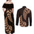 Brown New Zealand Paisley Silver Fern Couples Matching Off Shoulder Maxi Dress and Long Sleeve Button Shirt Aotearoa Maori LT14 - Polynesian Pride