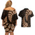 Brown New Zealand Paisley Silver Fern Couples Matching Off Shoulder Short Dress and Hawaiian Shirt Aotearoa Maori LT14 - Polynesian Pride