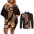 Brown New Zealand Paisley Silver Fern Couples Matching Off Shoulder Short Dress and Long Sleeve Button Shirt Aotearoa Maori LT14 Brown - Polynesian Pride