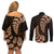 Brown New Zealand Paisley Silver Fern Couples Matching Off Shoulder Short Dress and Long Sleeve Button Shirt Aotearoa Maori LT14 - Polynesian Pride