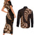 Brown New Zealand Paisley Silver Fern Couples Matching Short Sleeve Bodycon Dress and Long Sleeve Button Shirt Aotearoa Maori LT14 - Polynesian Pride