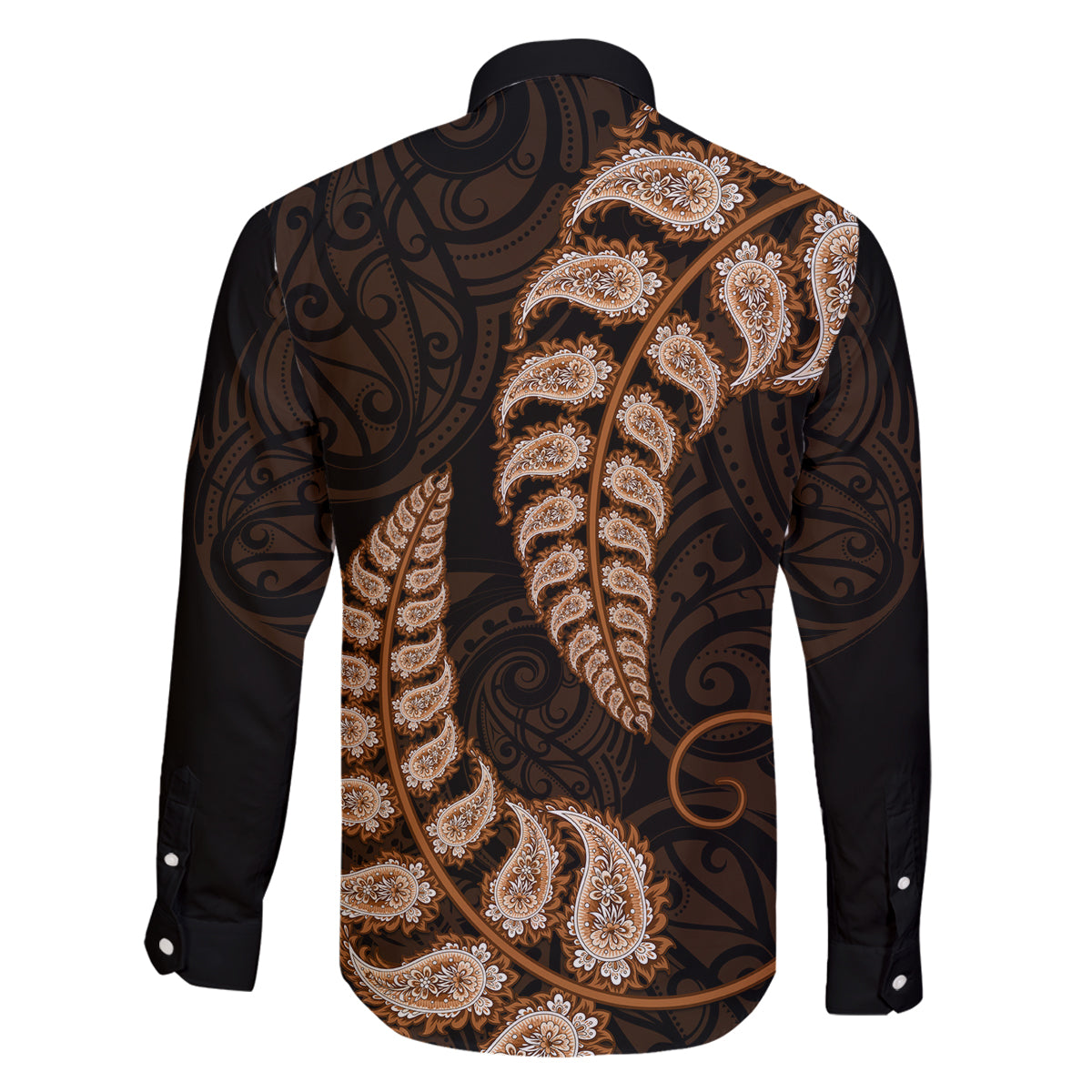 Brown New Zealand Paisley Silver Fern Family Matching Off Shoulder Short Dress and Hawaiian Shirt Aotearoa Maori LT14 - Polynesian Pride