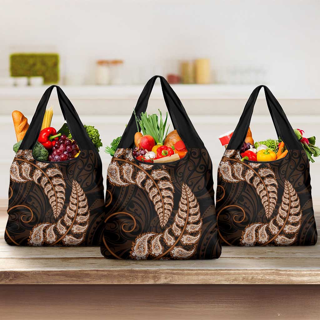 Brown New Zealand Paisley Silver Fern Grocery Bag Aotearoa Maori
