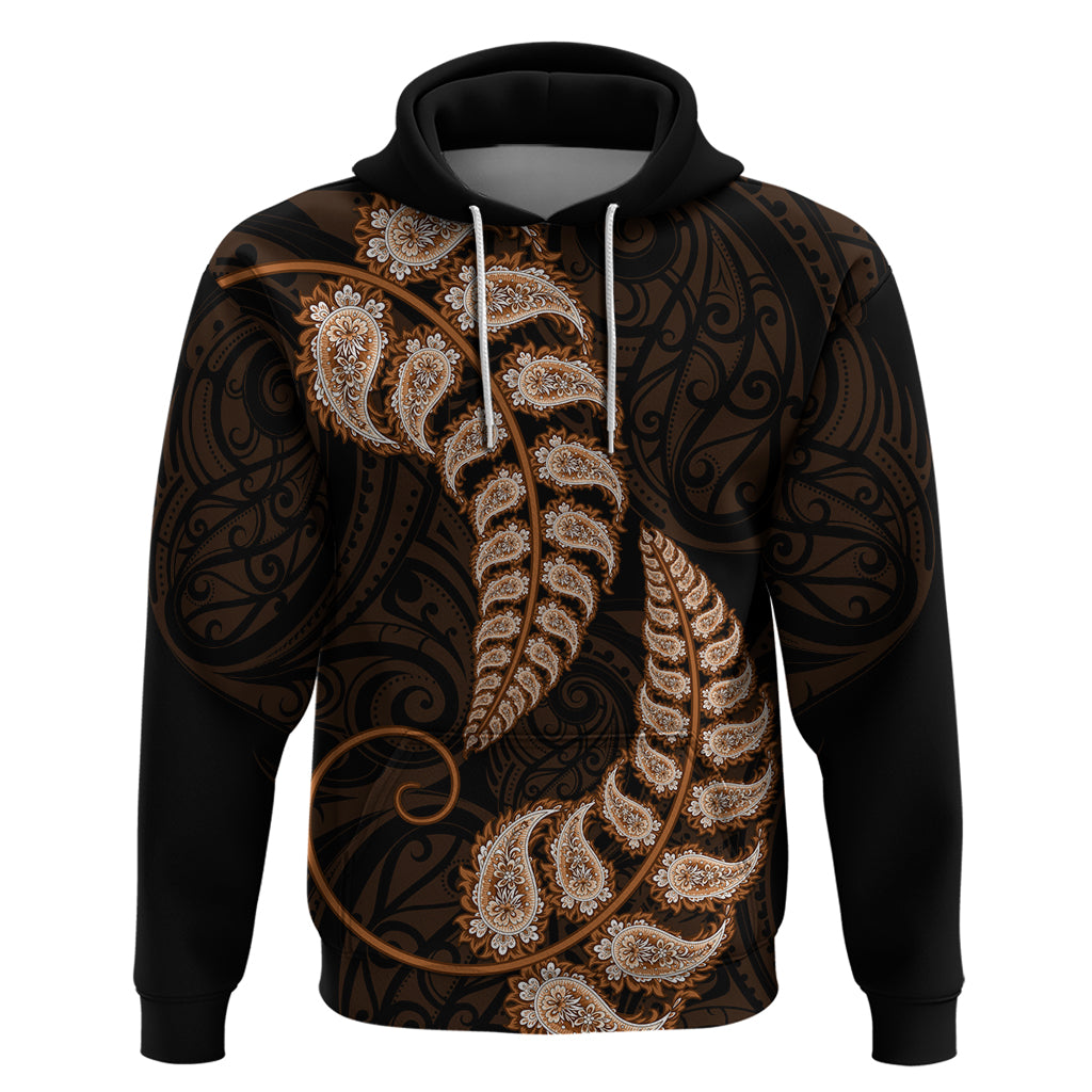 Brown New Zealand Paisley Silver Fern Hoodie Aotearoa Maori LT14 Pullover Hoodie Brown - Polynesian Pride