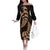 Brown New Zealand Paisley Silver Fern Off The Shoulder Long Sleeve Dress Aotearoa Maori LT14 Women Brown - Polynesian Pride