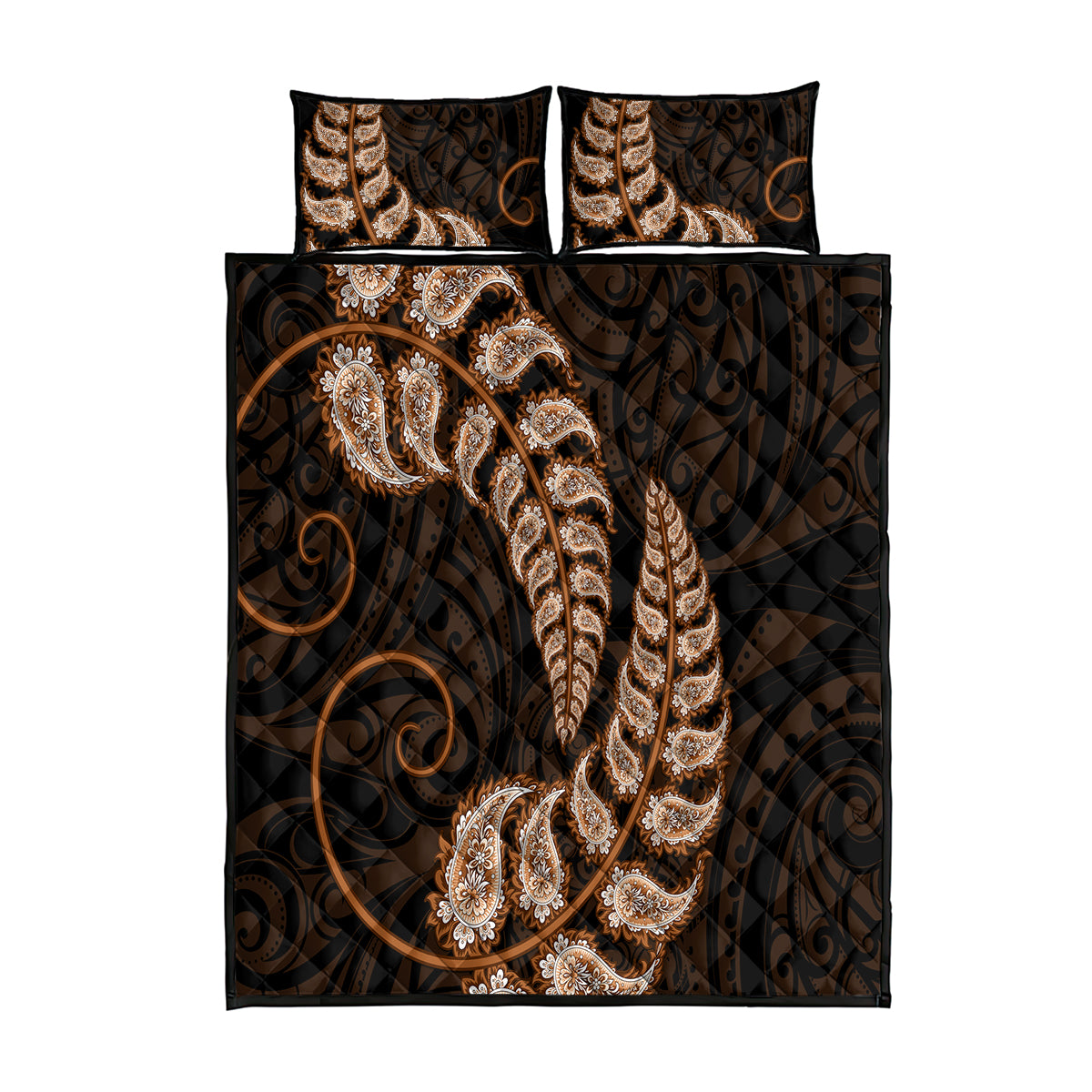 Brown New Zealand Paisley Silver Fern Quilt Bed Set Aotearoa Maori LT14 Brown - Polynesian Pride