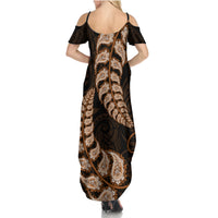 Brown New Zealand Paisley Silver Fern Summer Maxi Dress Aotearoa Maori LT14 - Polynesian Pride
