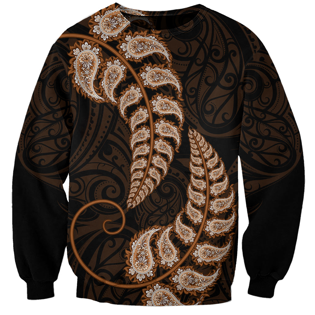 Brown New Zealand Paisley Silver Fern Sweatshirt Aotearoa Maori LT14 Unisex Brown - Polynesian Pride