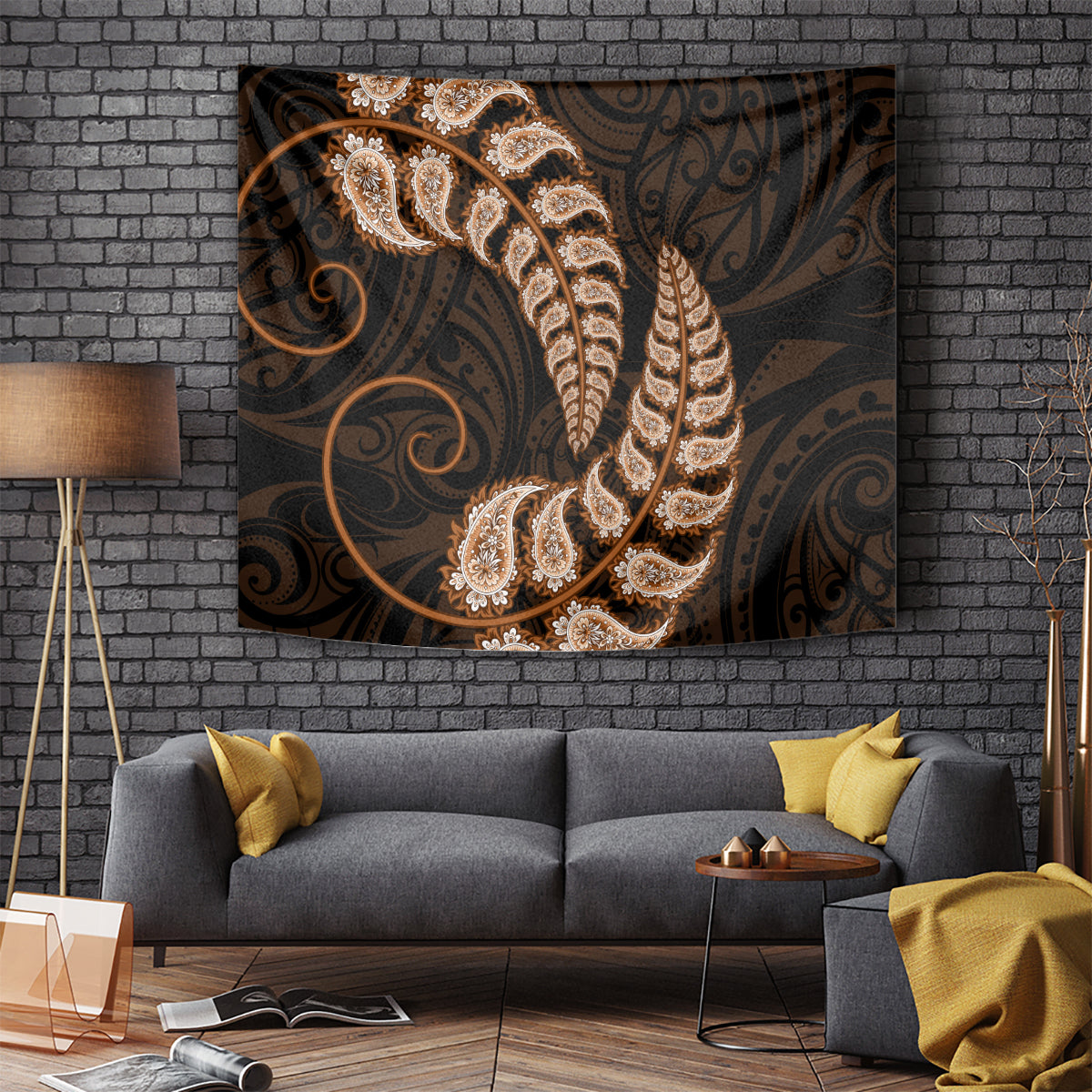 Brown New Zealand Paisley Silver Fern Tapestry Aotearoa Maori LT14 Brown - Polynesian Pride