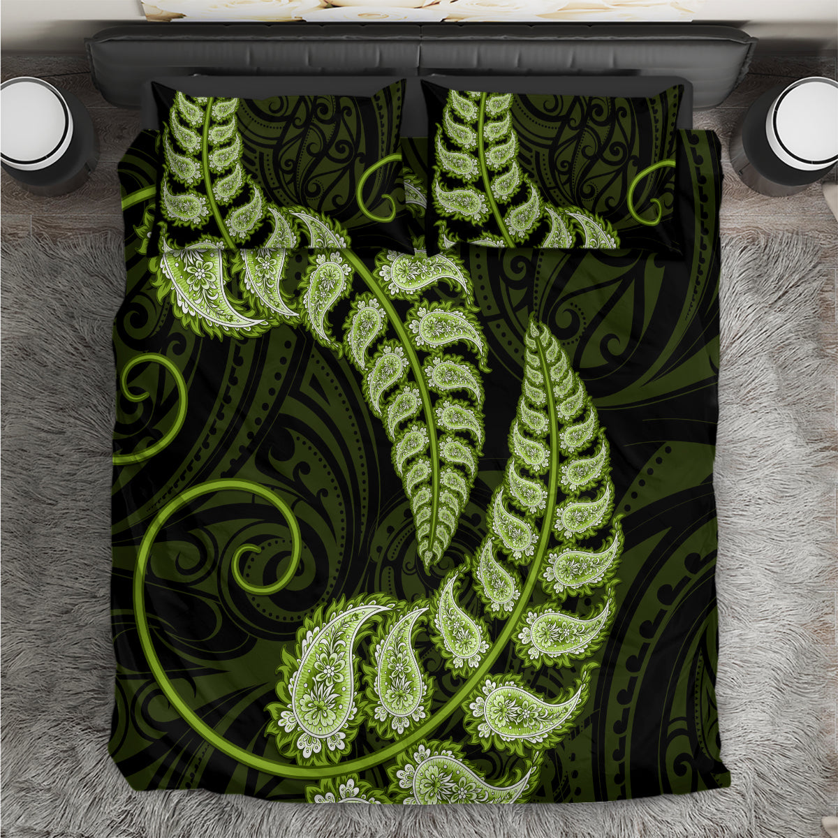 Green New Zealand Paisley Silver Fern Bedding Set Aotearoa Maori LT14 Green - Polynesian Pride