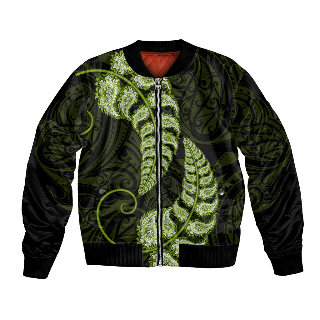 Green New Zealand Paisley Silver Fern Bomber Jacket Aotearoa Maori LT14 Unisex Green - Polynesian Pride