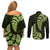 Green New Zealand Paisley Silver Fern Couples Matching Off Shoulder Short Dress and Long Sleeve Button Shirt Aotearoa Maori LT14 - Polynesian Pride