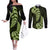 Green New Zealand Paisley Silver Fern Couples Matching Off The Shoulder Long Sleeve Dress and Long Sleeve Button Shirt Aotearoa Maori LT14 Green - Polynesian Pride