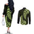 Green New Zealand Paisley Silver Fern Couples Matching Off The Shoulder Long Sleeve Dress and Long Sleeve Button Shirt Aotearoa Maori LT14 - Polynesian Pride