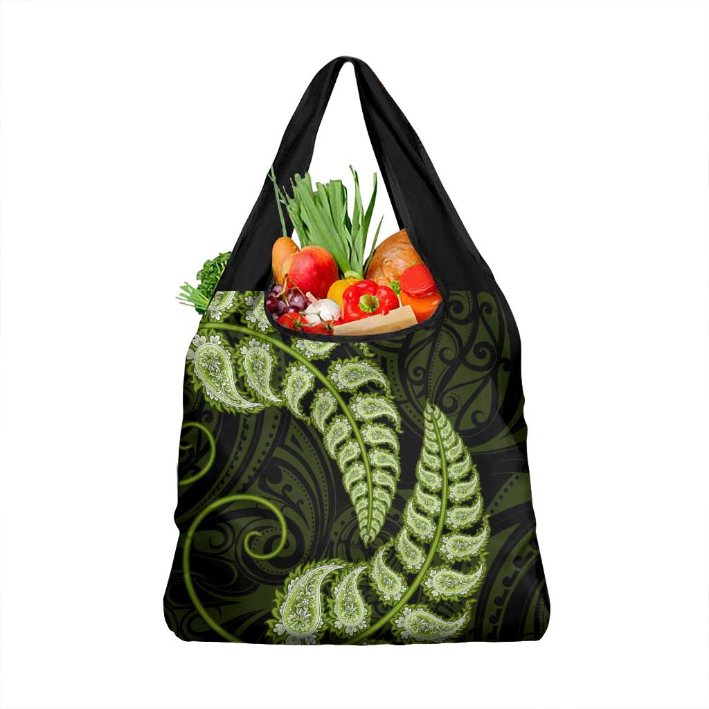 Green New Zealand Paisley Silver Fern Grocery Bag Aotearoa Maori LT14 1-pack One Size Green - Polynesian Pride