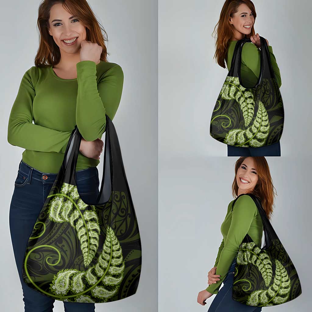 Green New Zealand Paisley Silver Fern Grocery Bag Aotearoa Maori LT14 - Polynesian Pride