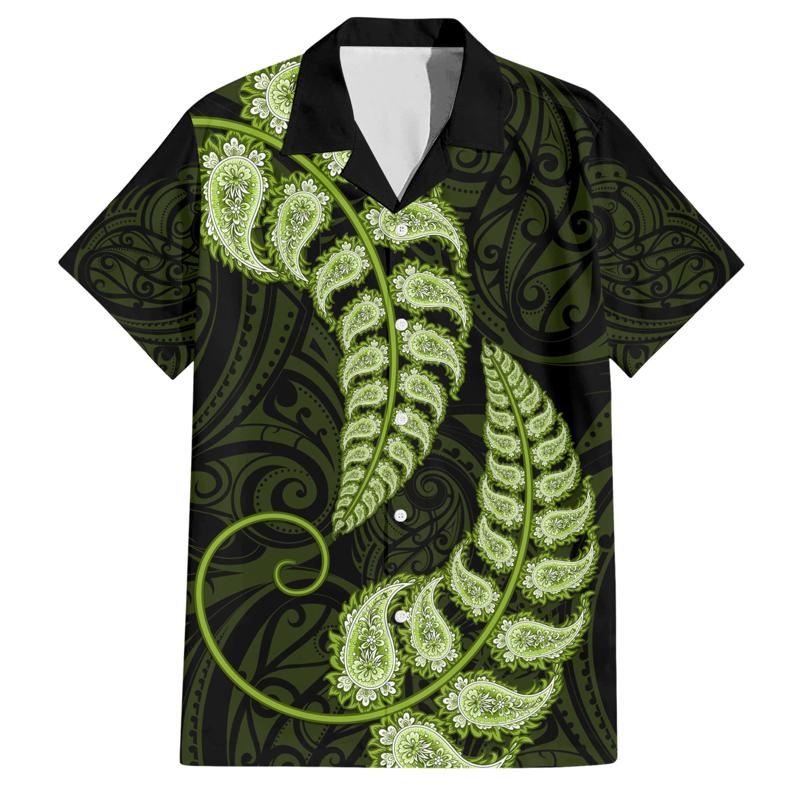 Green New Zealand Paisley Silver Fern Hawaiian Shirt Aotearoa Maori LT14 Green - Polynesian Pride