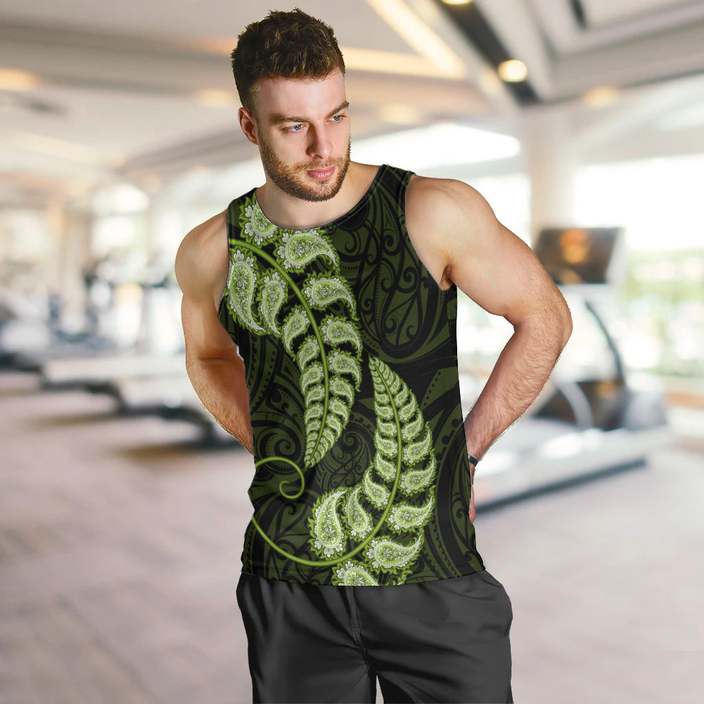 Green New Zealand Paisley Silver Fern Men Tank Top Aotearoa Maori LT14 Green - Polynesian Pride