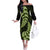 Green New Zealand Paisley Silver Fern Off The Shoulder Long Sleeve Dress Aotearoa Maori LT14 Women Green - Polynesian Pride