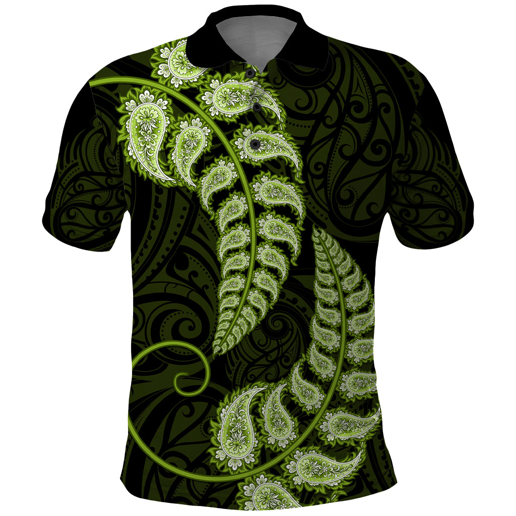 Green New Zealand Paisley Silver Fern Polo Shirt Aotearoa Maori LT14 Green - Polynesian Pride