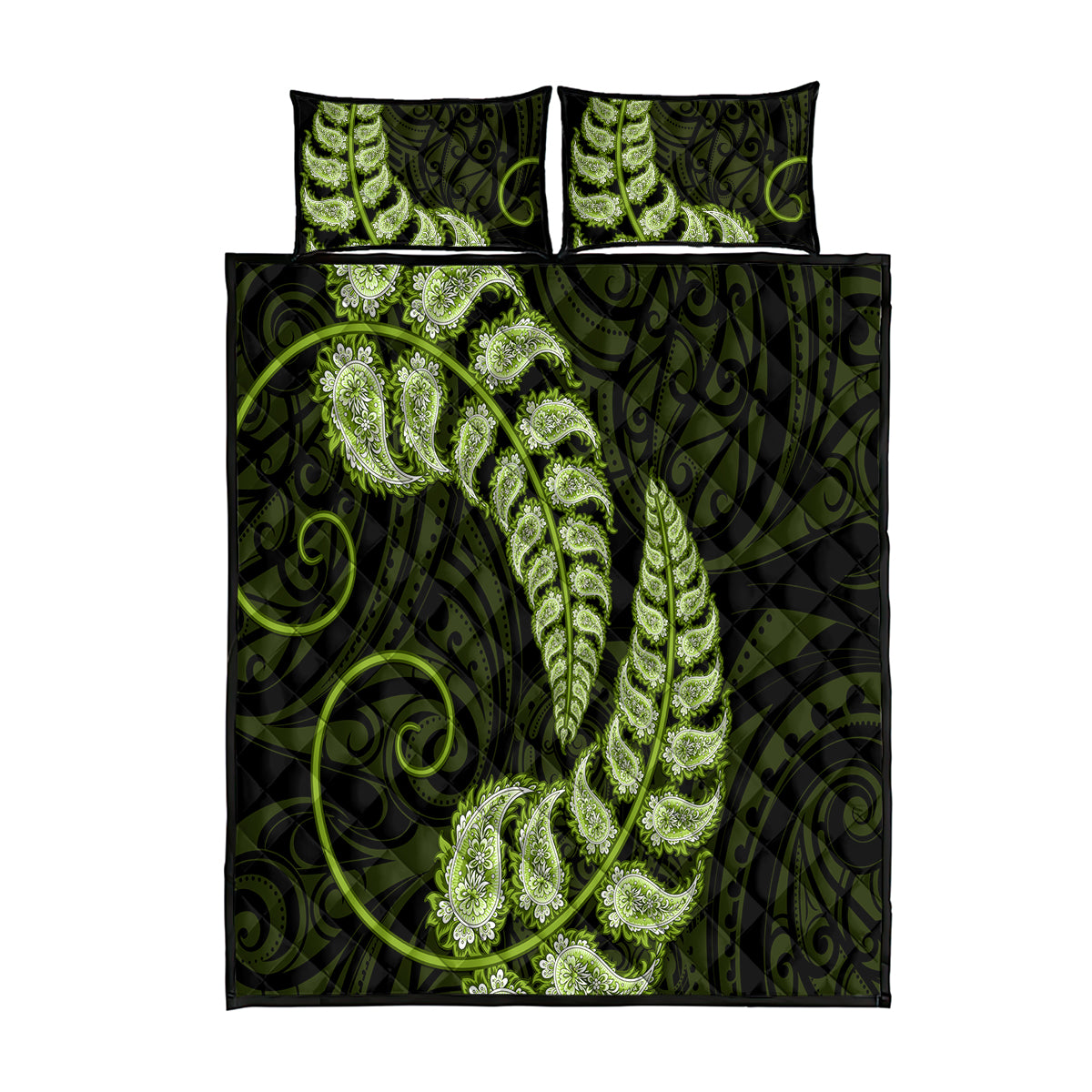 Green New Zealand Paisley Silver Fern Quilt Bed Set Aotearoa Maori LT14 Green - Polynesian Pride