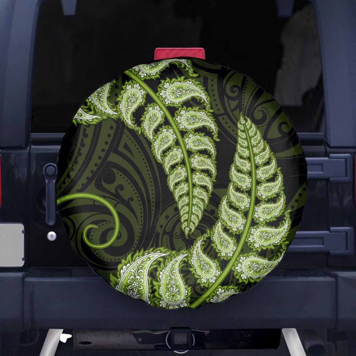 Green New Zealand Paisley Silver Fern Spare Tire Cover Aotearoa Maori LT14 Green - Polynesian Pride