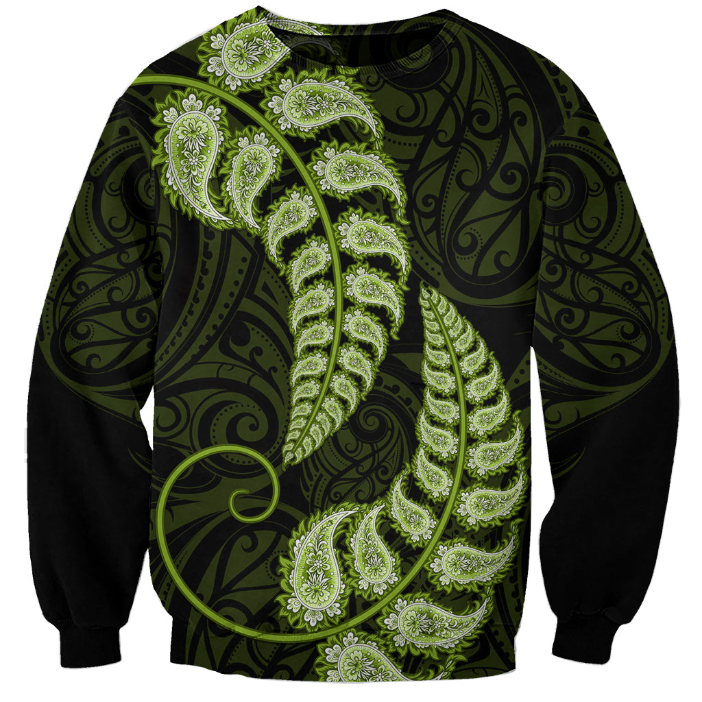 Green New Zealand Paisley Silver Fern Sweatshirt Aotearoa Maori LT14 Unisex Green - Polynesian Pride