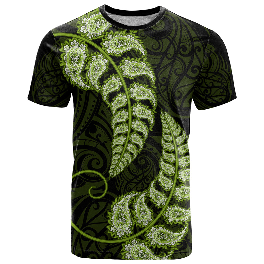 Green New Zealand Paisley Silver Fern T Shirt Aotearoa Maori LT14 Green - Polynesian Pride