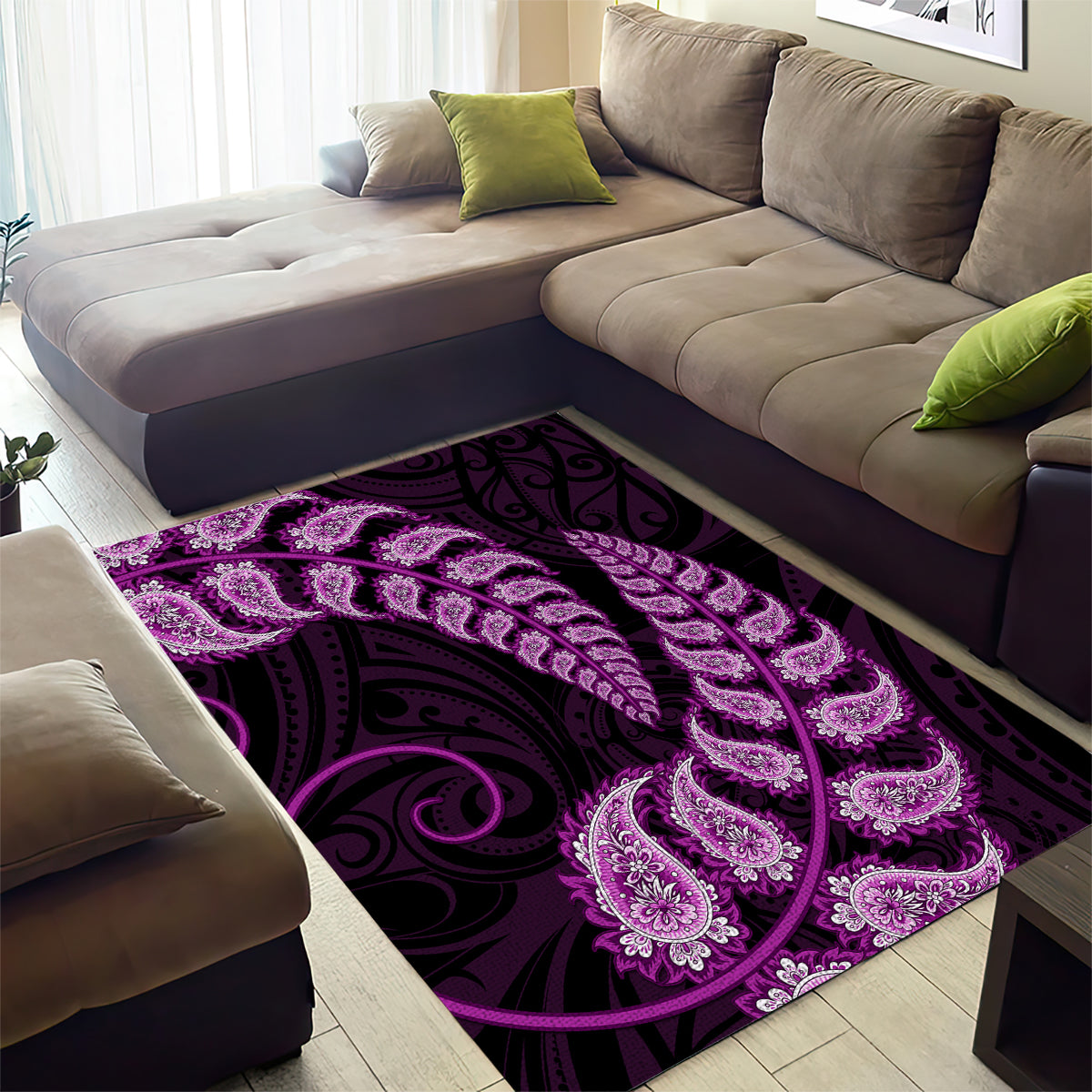 Purple New Zealand Paisley Silver Fern Area Rug Aotearoa Maori LT14 - Polynesian Pride