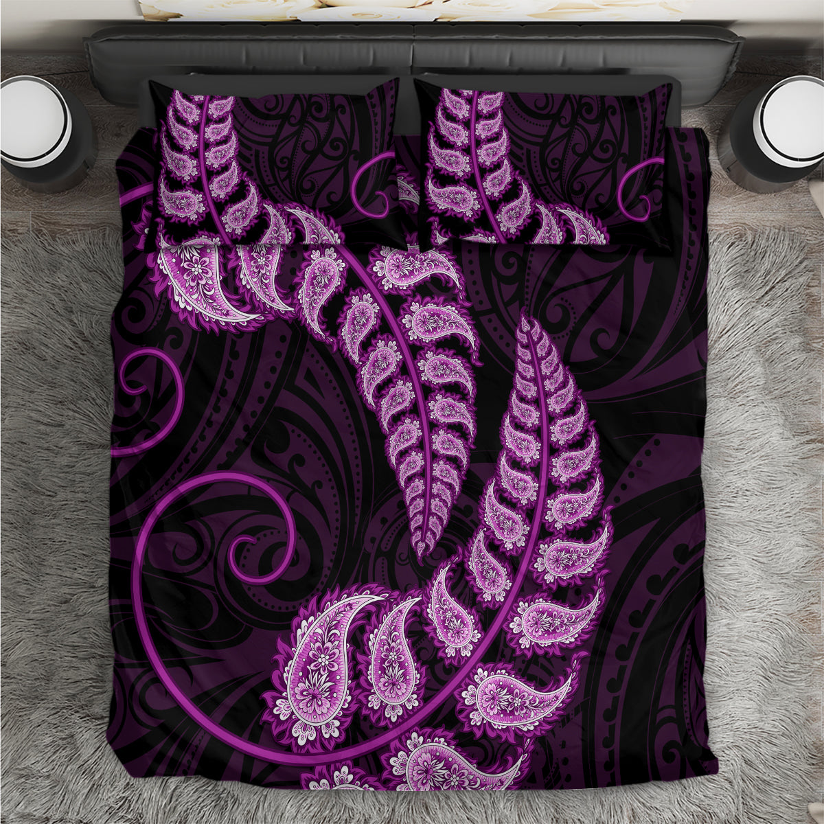 Purple New Zealand Paisley Silver Fern Bedding Set Aotearoa Maori LT14 Purple - Polynesian Pride