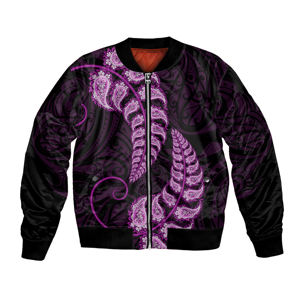 Purple New Zealand Paisley Silver Fern Bomber Jacket Aotearoa Maori LT14 Unisex Purple - Polynesian Pride