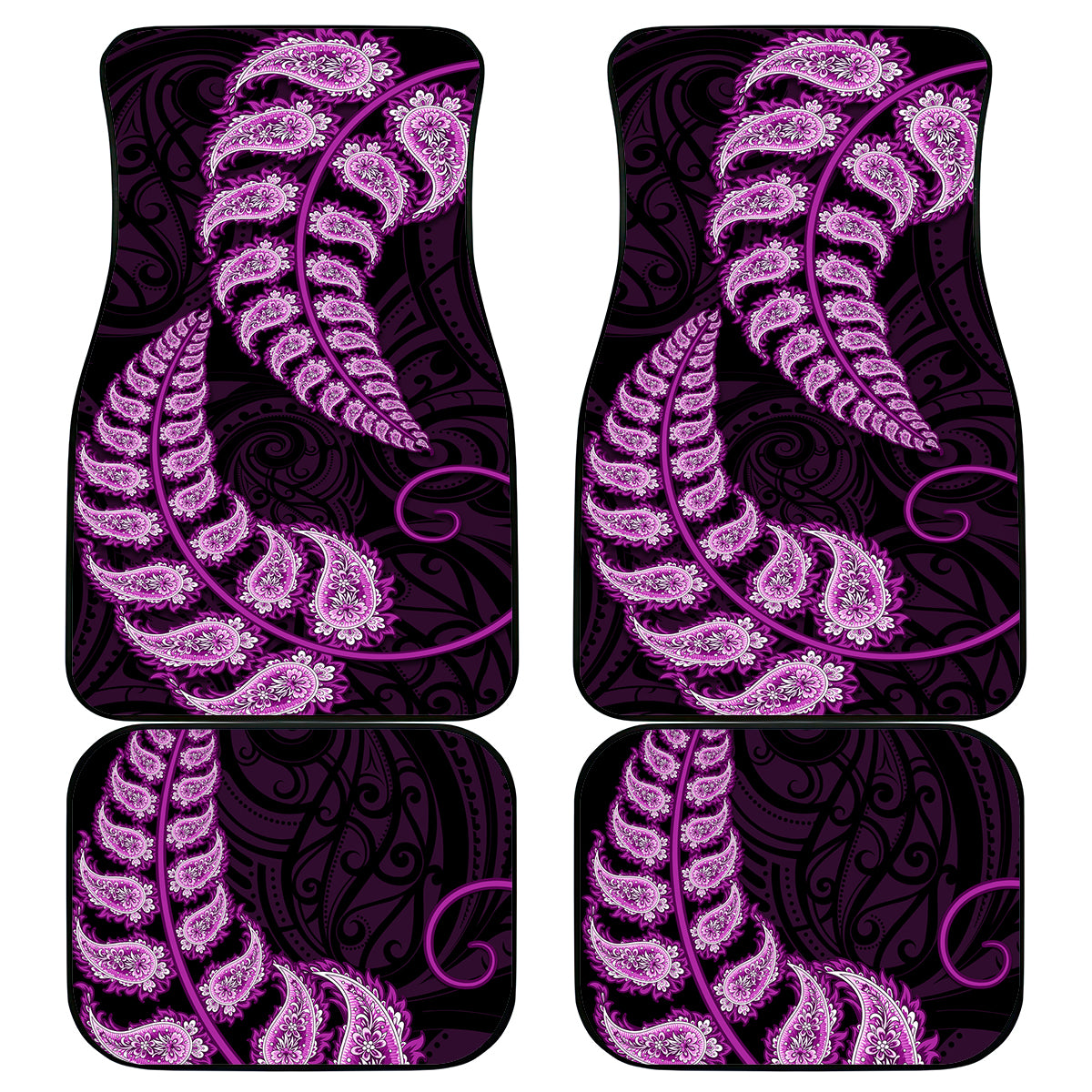 Purple New Zealand Paisley Silver Fern Car Mats Aotearoa Maori LT14 Purple - Polynesian Pride