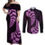 Purple New Zealand Paisley Silver Fern Couples Matching Off Shoulder Maxi Dress and Long Sleeve Button Shirt Aotearoa Maori LT14 Purple - Polynesian Pride