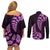 Purple New Zealand Paisley Silver Fern Couples Matching Off Shoulder Short Dress and Long Sleeve Button Shirt Aotearoa Maori LT14 - Polynesian Pride