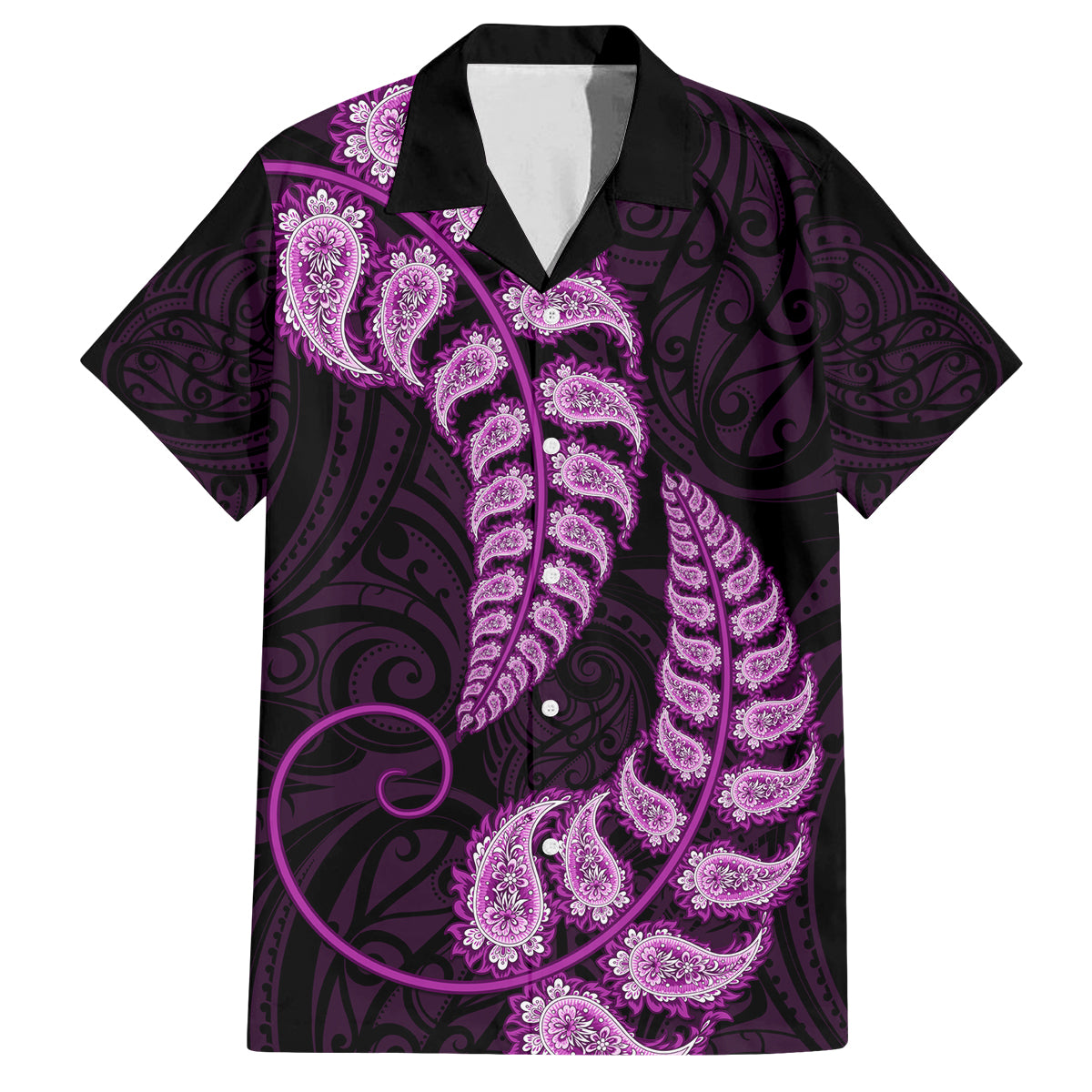 Purple New Zealand Paisley Silver Fern Family Matching Summer Maxi Dress and Hawaiian Shirt Aotearoa Maori LT14 Dad's Shirt - Short Sleeve Purple - Polynesian Pride